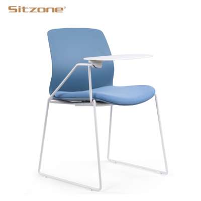 Modern new design low price colorful office plastic training chairs with writing pad