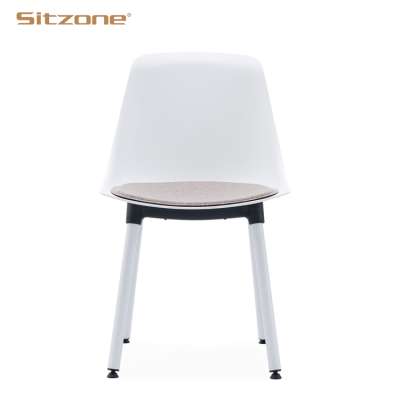 Modern office area light weight plastic chair with metal legs