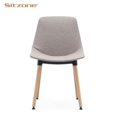 Modern factory prices office area plastic chair with solid wood legs