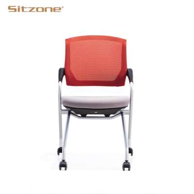 Office stackable folding training visitor chair with wheels