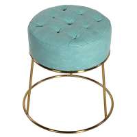 PU Leather Small Footstool Ottoman Round Pouf Foot Stool With Golden Metal Base